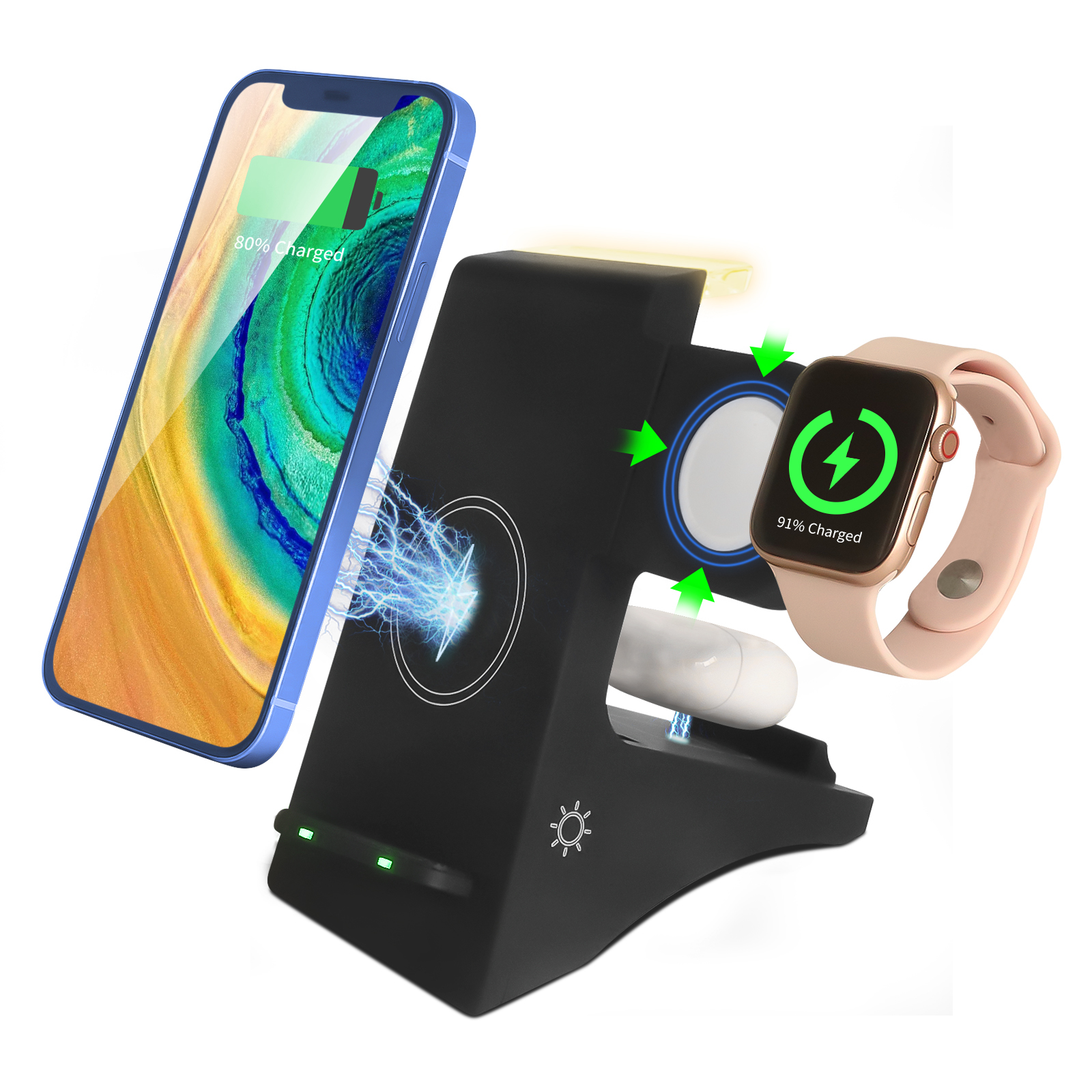 Bộ Sạc Không Dây 4 Trong 1 Cho Điện Thoại Apple Android, Apple Watch Bộ Sạc Không Dây Apple Airpods