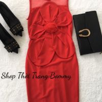 Váy body sát nách phối lưới hoa bự