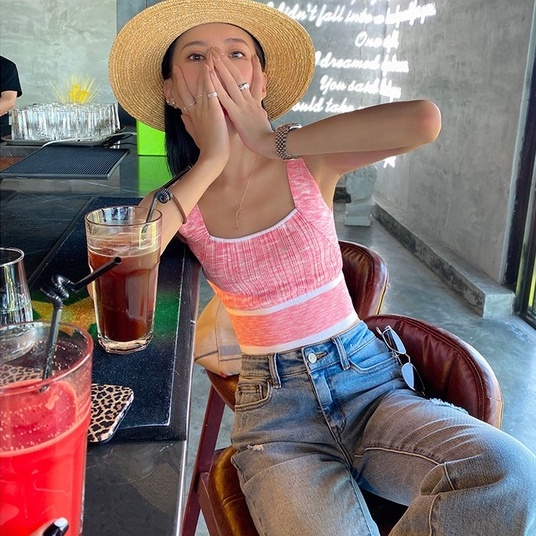 Áo Hai Dây Dệt Kim Dáng Ngắn / Ngắn Thời Trang Trẻ Trung