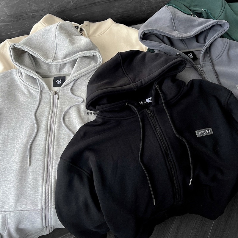 Áo hoodie nam nữ,thiết kế zip trơn đính logo cao su