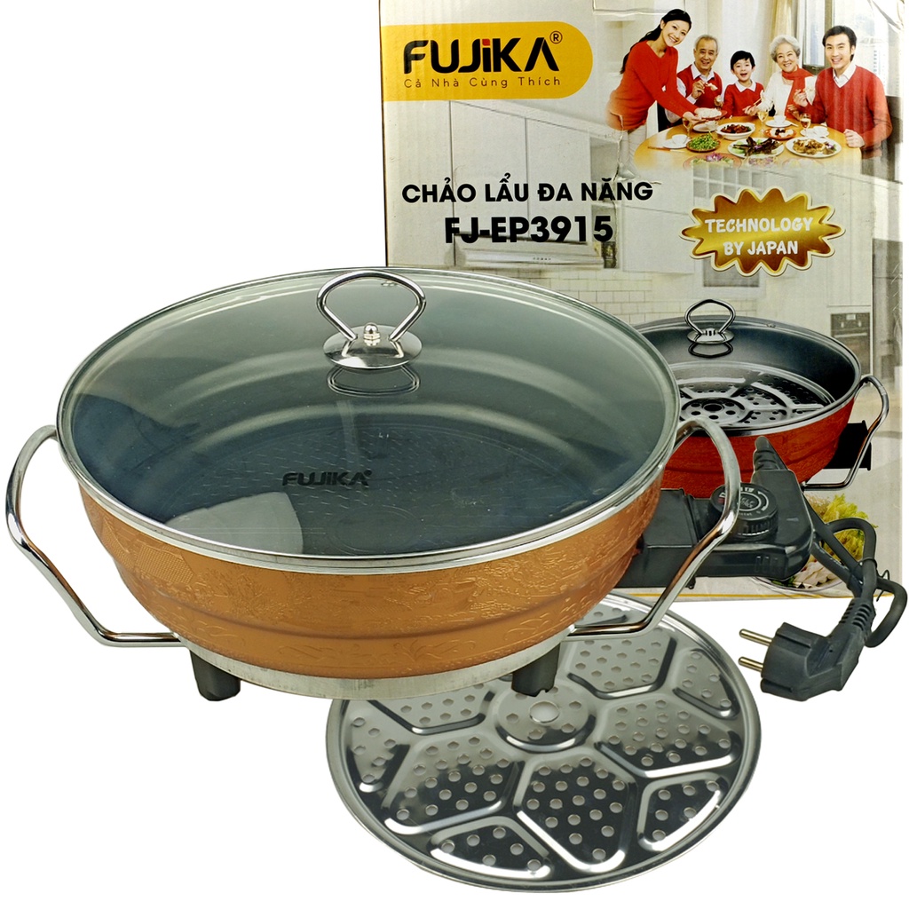 Chảo Lẩu Điện Nướng Hấp 3.5L Fujika FJ-3915 Đa Năng Công Suất 1350W Dùng Để Nấu Lẩu,Nướng,Hấp,Chiên,Xào,Kho,Nấu