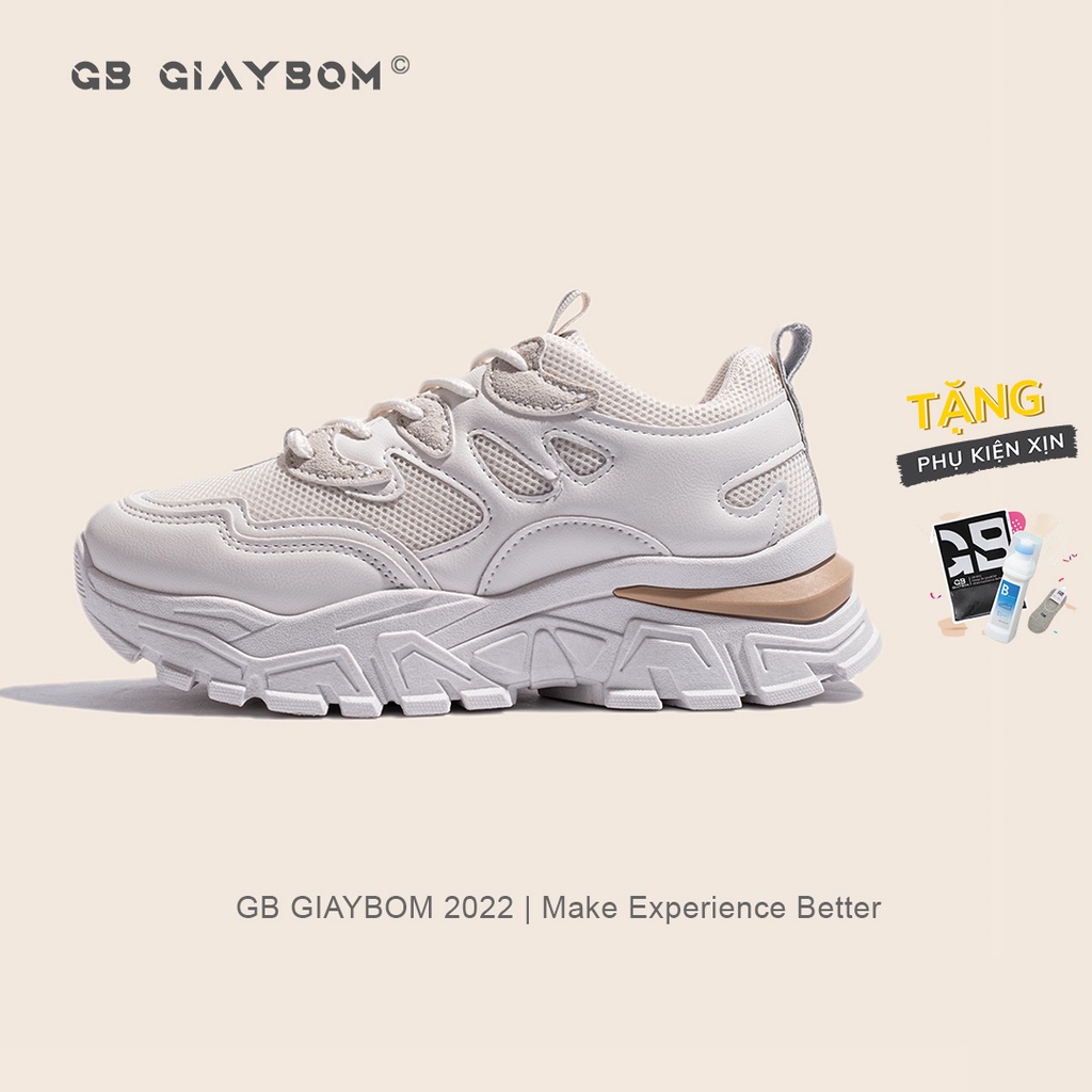 Giày Thể Thao Nữ Đế Cao Tăng Chiều Cao Da Mềm Êm Màu Kem Phong Cách Mới giayBOM GB Warriors B1580