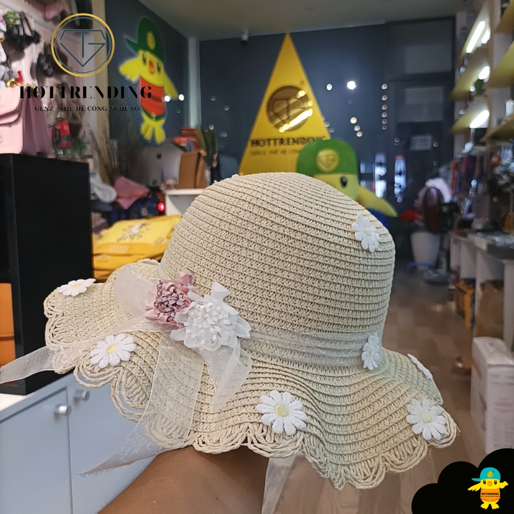 Mũ Cói Đi Biển, Đi Chơi Hình Bông Hoa Dễ Thương Cho Bé