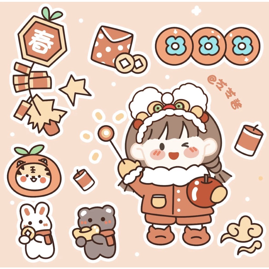 Sét 20 tấm   sticker cute hình vuông 4cm