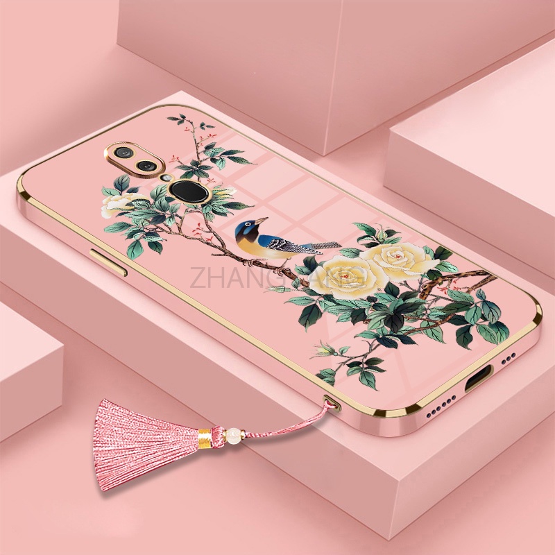 Ốp Điện Thoại Silicon Mềm Mạ Điện Họa Tiết Hoa Và Chim Kèm Dây Đeo Cho OPPO F11 F11 PRO F9 F9 PRO F7 F5