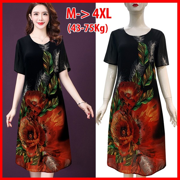Sang Chảnh - Đầm Trung Niên Dự Tiệc Dáng Suông Chữ A Size Lớn Tay Ngắn Voan Hoa  2 Lớp Cho Mẹ U50 U60 3270 3288 3296