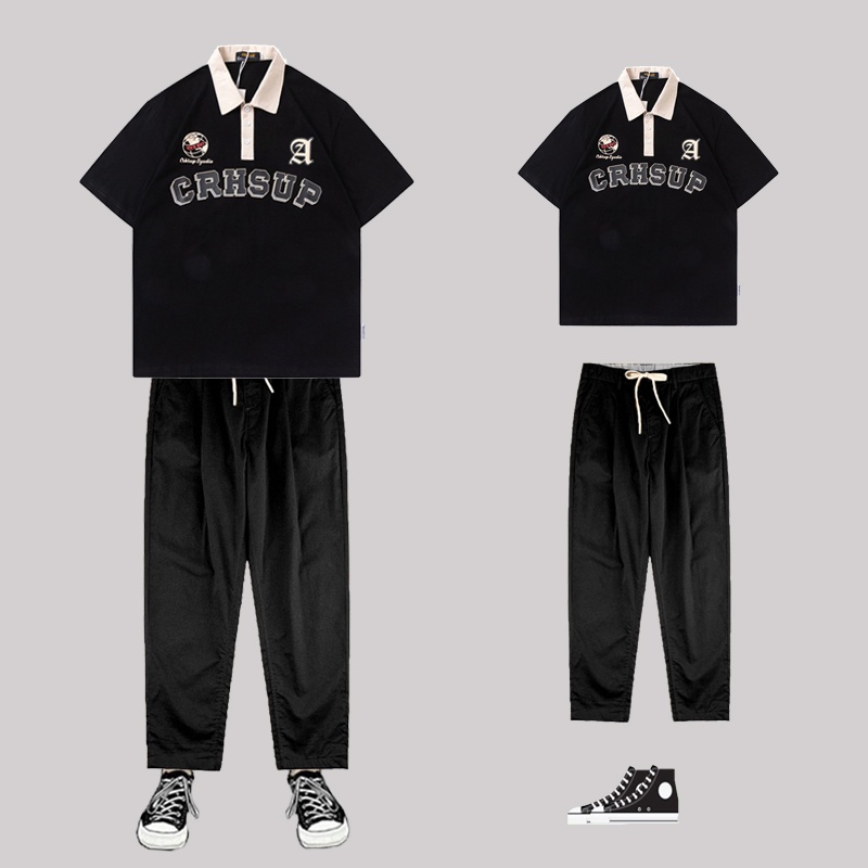 Bộ Quần Áo Nam Áo Polo In CRHSUP Quần Kaki Dáng Baggy Trẻ Trung Thời Trang Mixxno.1 TOP NAM 227 + QUAN NAM 060
