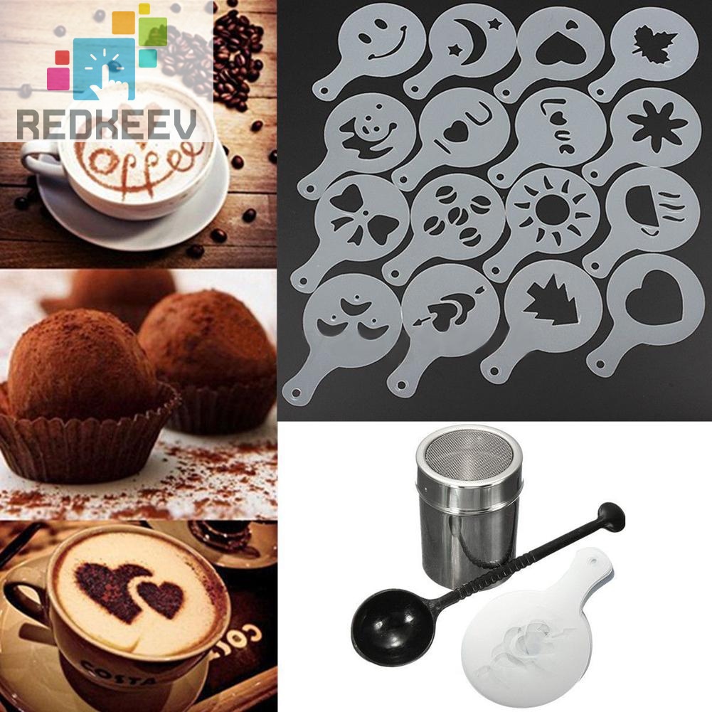 Bộ dụng cụ rắc socola và 16 khuôn tạo hình cappuccino