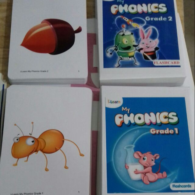 Combo Thẻ học tiếng anh Flashcard i learn my phonics grade 1-2 (size a5-in 2 mặt)