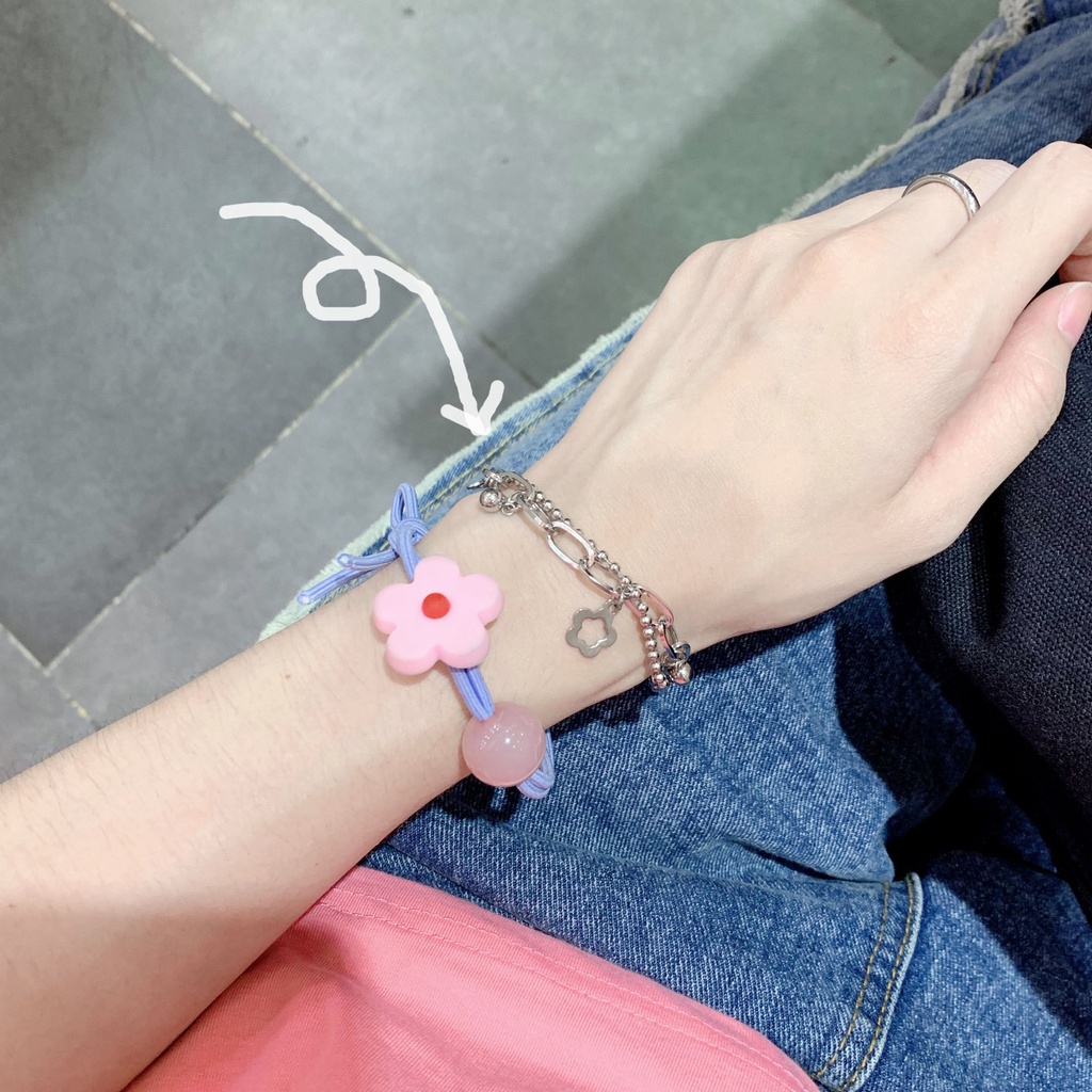 Vòng Tay Hai Lớp Bằng Thép Không Gỉ Hình Hoa Phong Cách Hàn Quốc