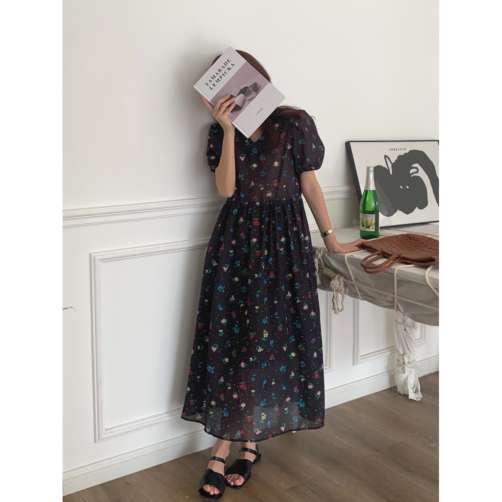 Đầm  hoa maxi xòe Korea