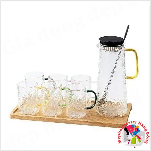 BỘ BÌNH 6 CỐC TRỦY TINH SẦN CHỊU NHIỆT 400 ĐỘ C (KHÔNG KÈM KHAY)
