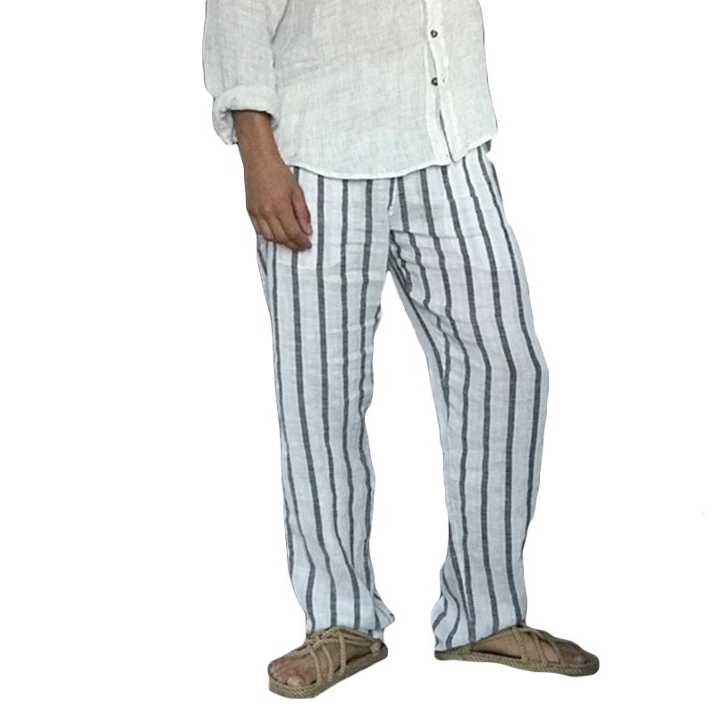 INCERUN Quần Baggy Lưng Thun Dây Rút Ống Đứng Kẻ Sọc Thoải Mái Cho Nam
