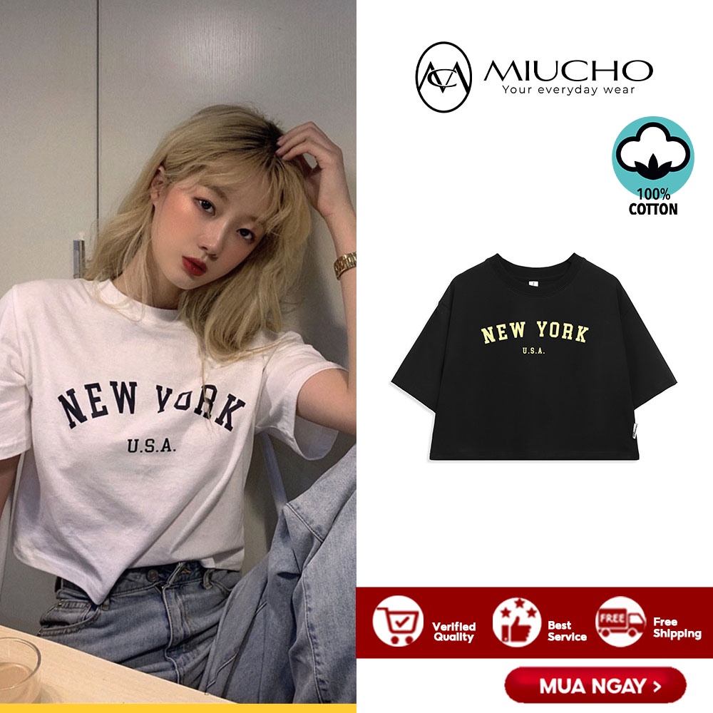 Áo croptop nữ tay ngắn cổ tròn vải thun cotton kiểu hàn quốc CR012 Miucho in hình hoạ tiết