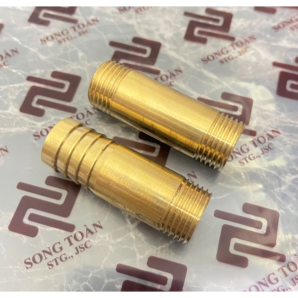 Đầu nối ống hai ren ngoài BSP hệ G, đốt nối ren dài 10cm & 1 tấc - Chất liệu Đồng thau