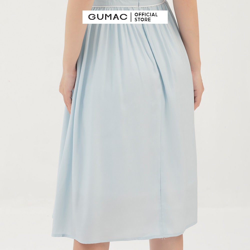 [Mã WABRGU155 giảm 15% tối đa 50k đơn 199k] Đầm xòe nữ nhún tùng phối viền GUMAC màu xanh,đủ size, phong cách DB3112 | BigBuy360 - bigbuy360.vn