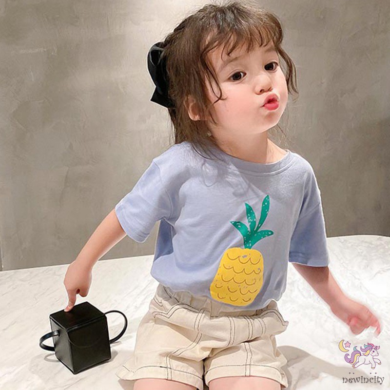 Korean Kids Girls Cartoon Fruit Print Short Sleeve T-shirt