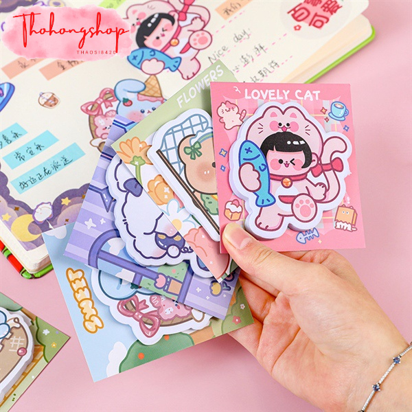 Giấy ghi chú kiêm sticker dán hoạt hình to 30 tờ