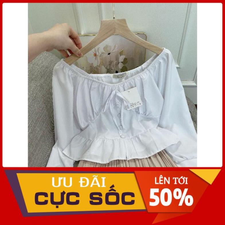 [ 𝐅𝐑𝐄𝐄 𝐒𝐇𝐈𝐏 ] SET ÁO ĐŨI CỔ V TAY PHỒNG CHUN EO MIX CHÂN VÁY KEM XẾP LY