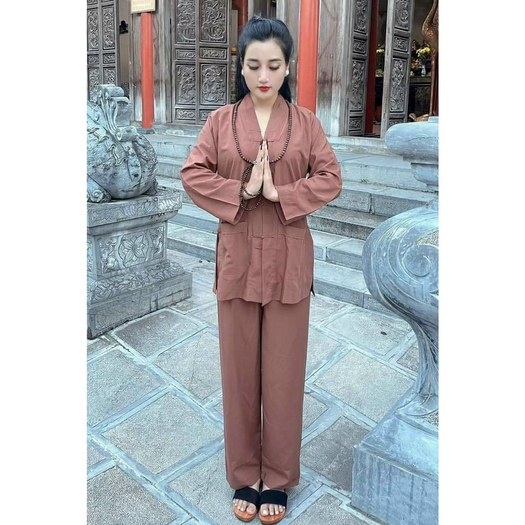 Đồ Lam Đi Chùa Nữ - Bộ Trang Phục Truyền Thống La Hán Phật Tử  Vải Kate, Áo Tay Dài Có Túi Nút Vải Kết N.A STORE - AL015