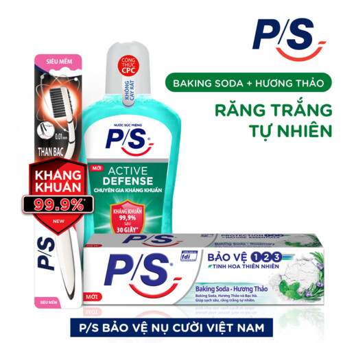 Bộ 3 Hộp Kem đánh răng P/S Thiên nhiên Baking Soda - Hương Thảo cho nụ cười trắng chuẩn tự nhiên 230g