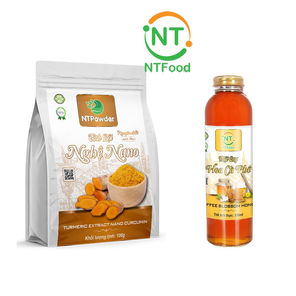 Combo Tinh Bột Nghệ Nano sấy lạnh NTPOWDER 100gr và Mật Ong hoa cafe NTFOOD 330ml - Nhất Tín Food