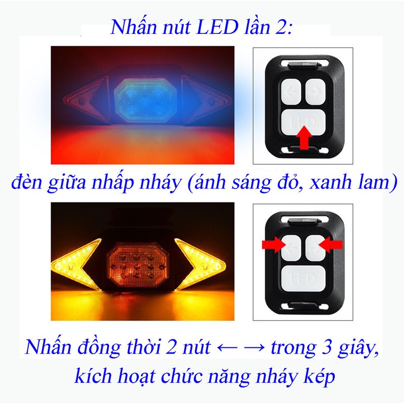 Đèn xi nhan xe đạp không dây pin sạc chống nước, đèn hậu sạc usb