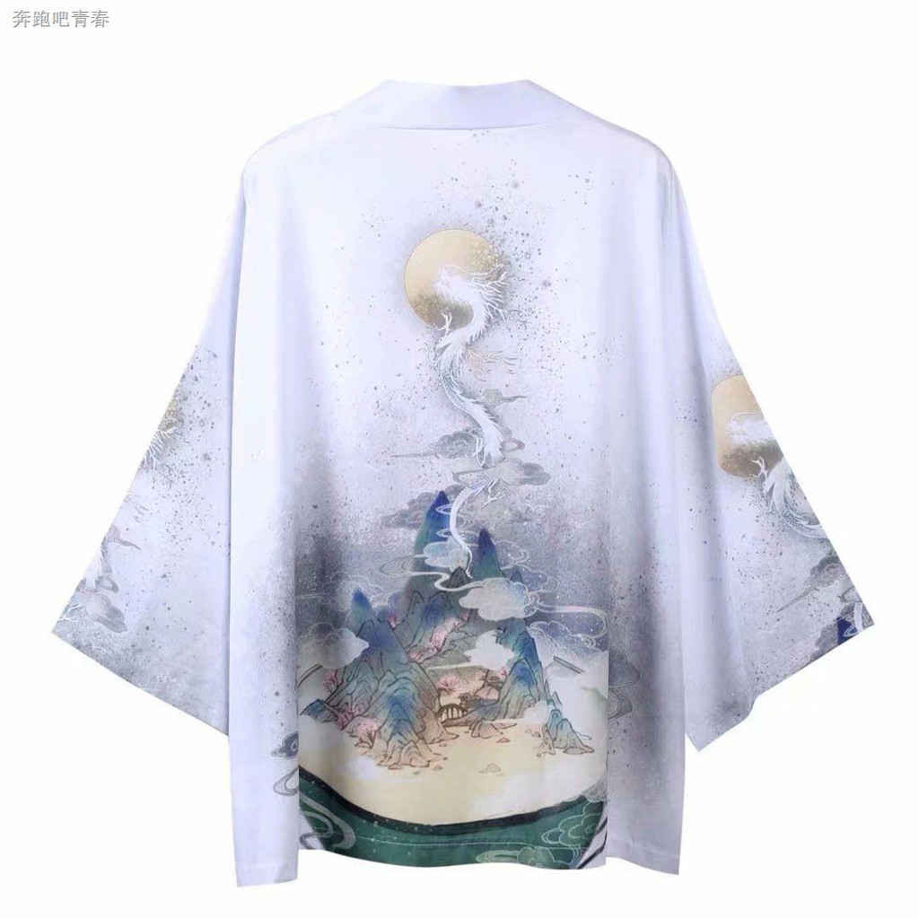 Áo Khoác Cardigan Mỏng In Hình Chim Hạc Kiểu Trung Hoa Cá Tính Cho Nam