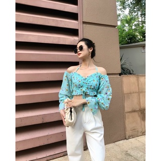 SMALLG - Áo xanh trễ vai cột dây