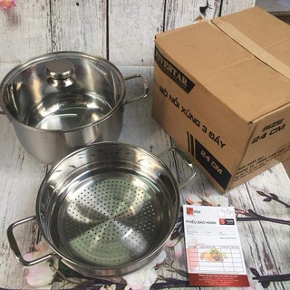 Bộ Nồi Xửng Hấp Inox 3 Đáy Fivestar 24cm Nắp Kinh dùng được bếp từ