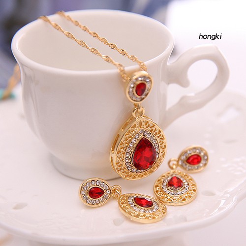 Bộ vòng cổ + Bông Tai Hình Oval Đính Đá Sang Trọng