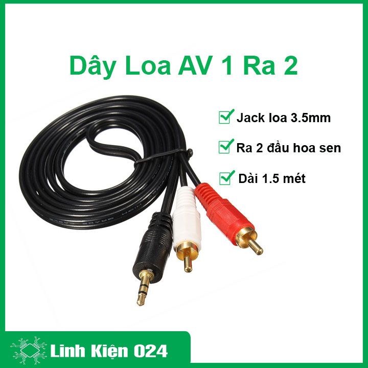 Dây loa AV DL-423 chiều dài 1.5 mét 1 đầu jack audio 3.5mm 2 đầu ra jack hoa sen
