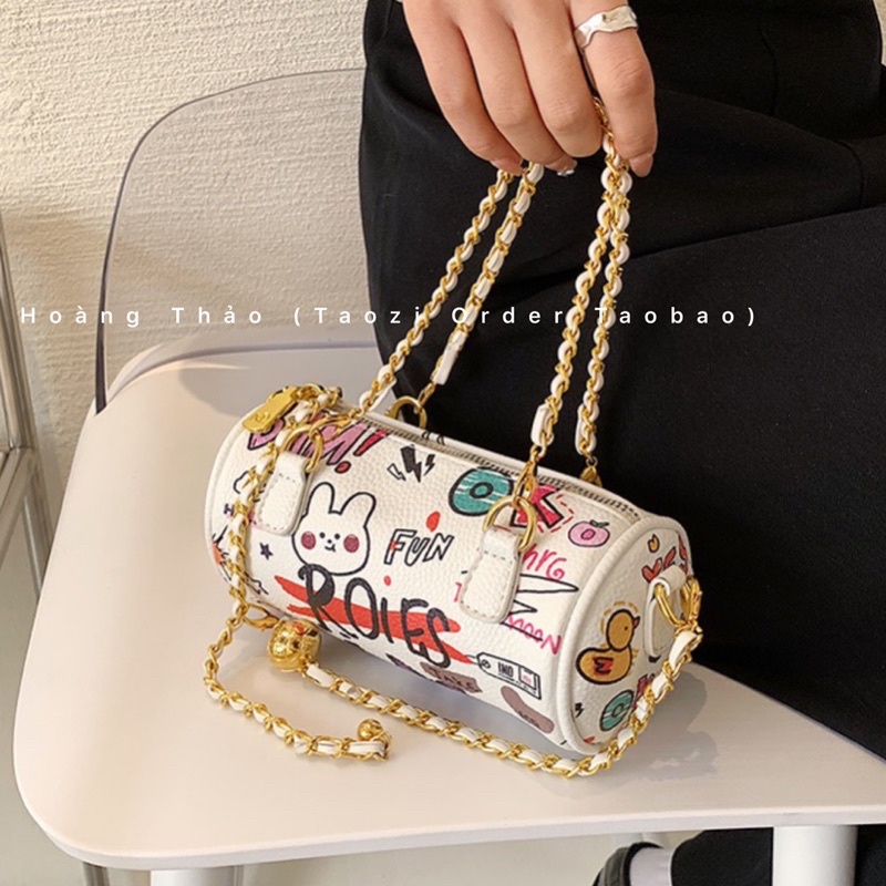 Túi hộp tròn đeo chéo trống cơm hoạ tiết hoạt hình tự do có quai xách mẫu mới hottrend nữ túi xách 2022