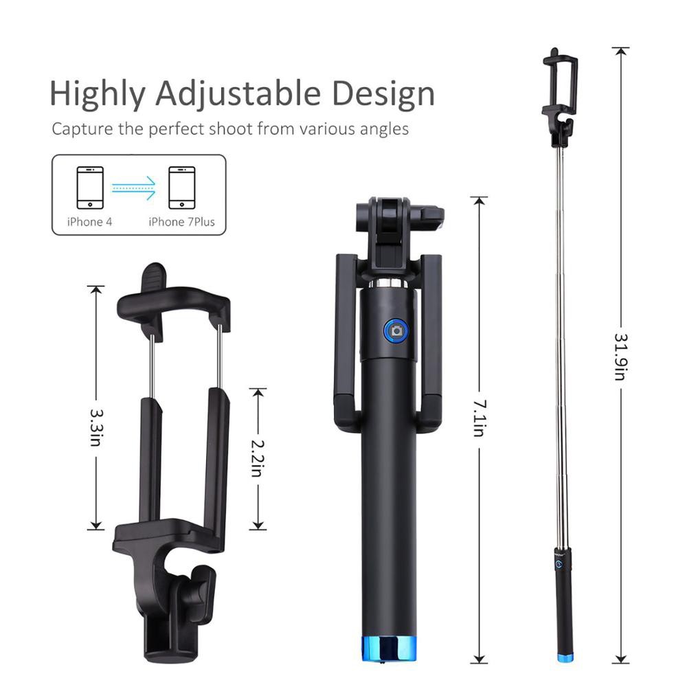 Selfie stick điện thoại monstick stand stand có nút điều khiển có dây cho điện thoại thông minh iPhone Android