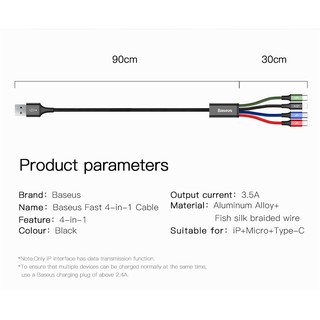Cáp sạc 4 đầu ( 2 Lightning, 1 Micro Usb, 1 Type C ) Baseus Rapid Series