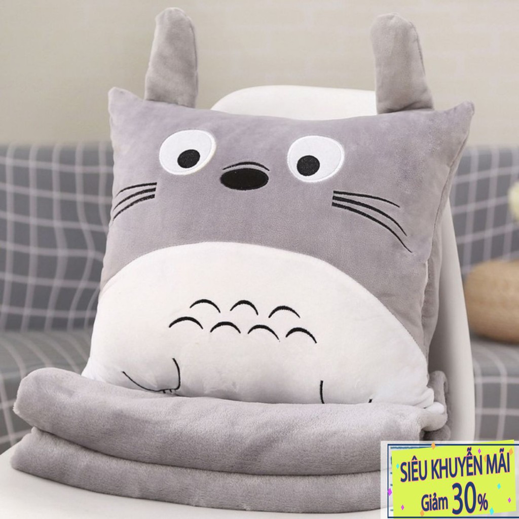Gối mền TOTORO vuông hàng loại 1, nỉ nhung siêu mịn, bộ chăn gối văn phòng GD39-GMTOTO-V