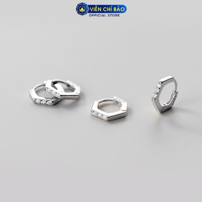 Bông tai bạc nữ hình lục giác đính đá bạc 925 thời trang phụ kiện trang sức nữ thương hiệu Viễn Chí Bảo B400123