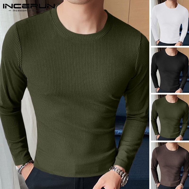 Áo thun INCERUN tay dài thiết kế đơn giản cho nam