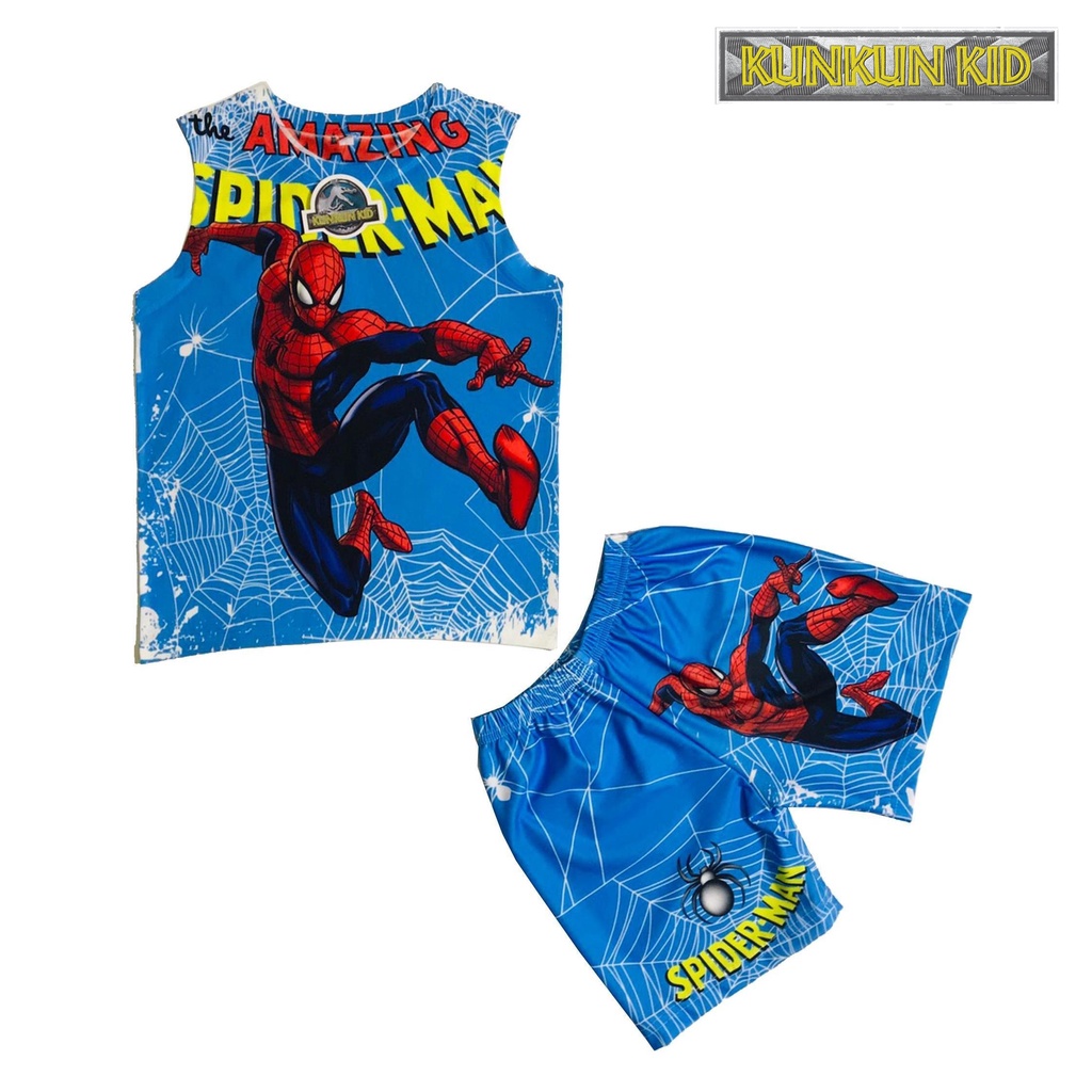 Quần áo bé trai hình Nhện Spiderman size đại từ 10-60kg chất Thun lạnh Kunkun Kid BL211