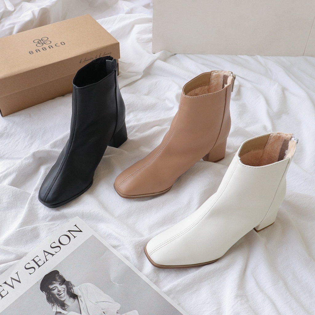 Boot nữ cổ thấp 5p Casual Ankle Boots lót lông da mờ da lộn gót vuông cao gót bAimée & bAmor - MS1711