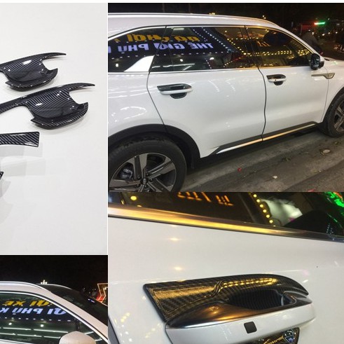 Ốp tay nắm, hõm cửa cacbon xe Kia Sorento 2021 vân Carbon cao cấp