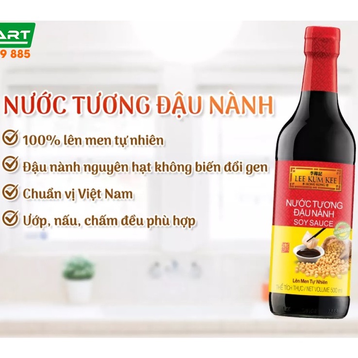 Nước tương đậu nành Lee Kum Kee chai thủy tinh 500ml