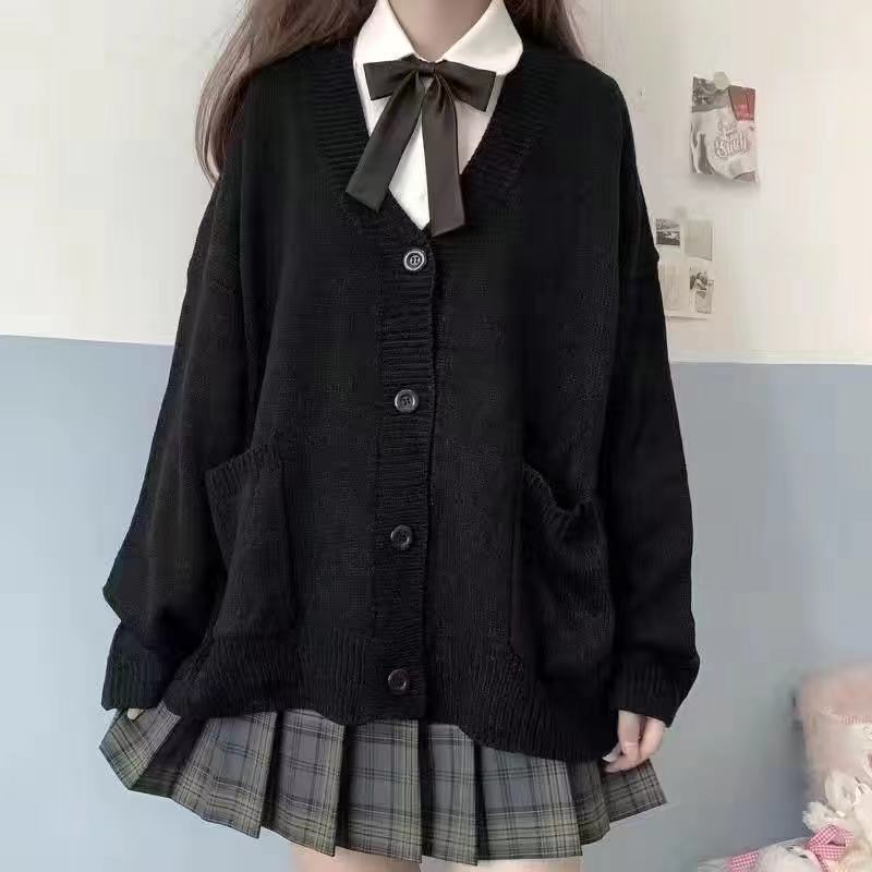 Áo cardigan Dệt Kim Mỏng Dáng Rộng Nữ Phong Cách Ngọt Dễ Thương Mùa Thu Đông Áo nịt đan