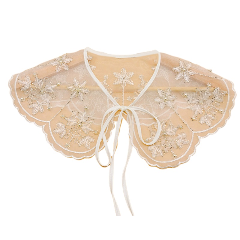 Cổ Áo Khăn Choàng Organza Giả Thêu Họa Tiết Đính Hạt Ngọc Trai Buộc Dây Nơ Có Thể Tháo Rời Cho Nữ