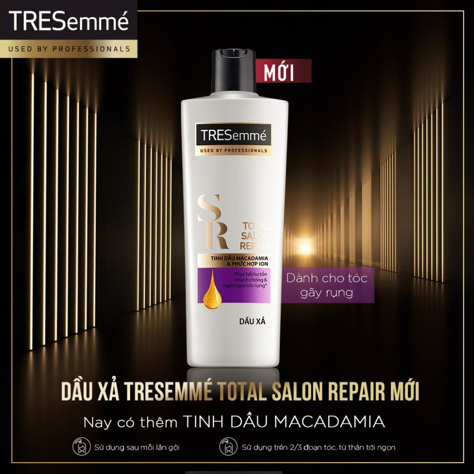 Combo Dầu gội 640g và Dầu Xả 340g Tresemmé Total Salon Repair Tinh Dầu Macadamia ngăn gãy rụng