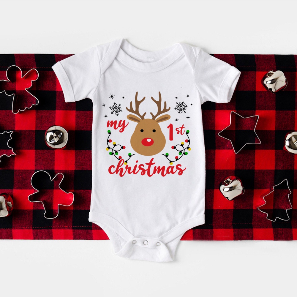 Giáng Sinh Đầu Tiên Của Tôi Người Tuyết Họa Tiết Sơ Sinh Áo Liền Quần Bé Body In Hình Dễ Thương Trẻ Sơ Sinh Jumpsuit Playsuit Quần Áo Tiệc Giáng Sinh