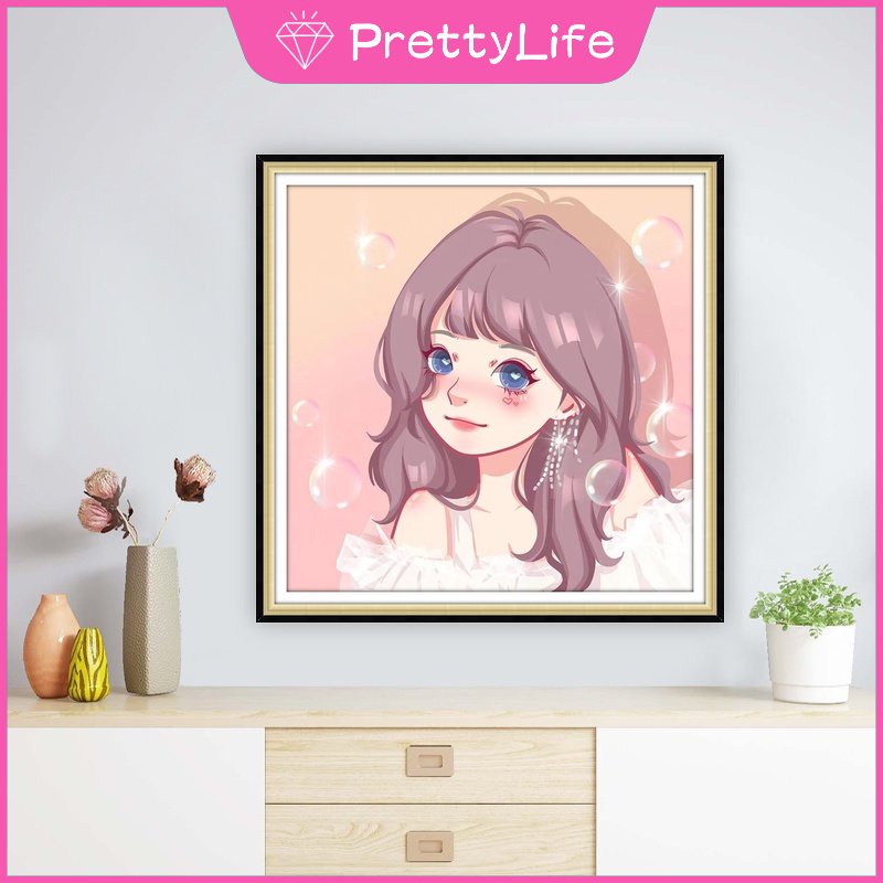 Bộ Tranh Đính Đá 5D Tự Làm 30x30cm / 40x40cm / 50x50cm Hình Cô Gái Dễ Thương Trang Trí Nhà Cửa