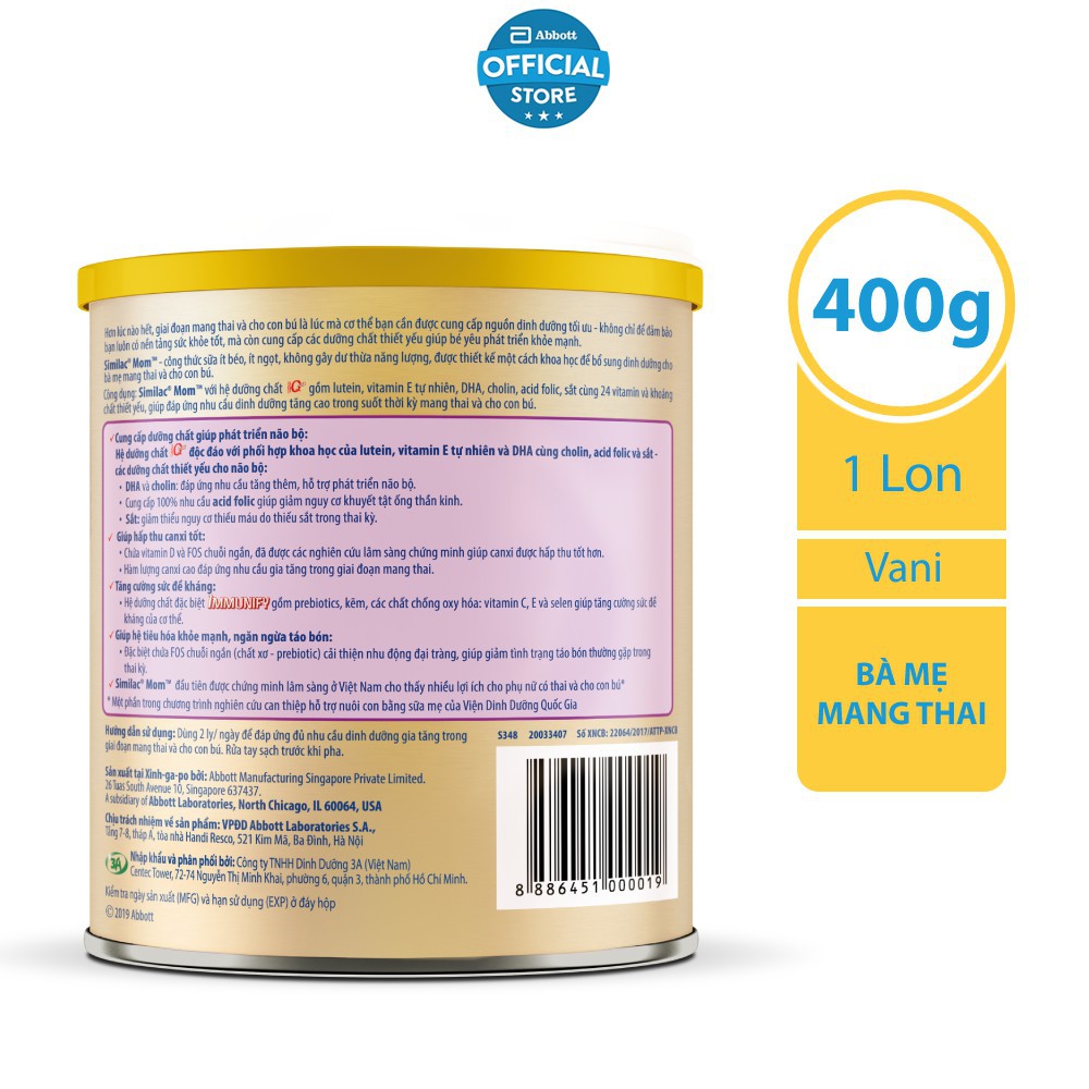 Sữa bột Abbott Similac Mom IQ hương vani 400g_900g