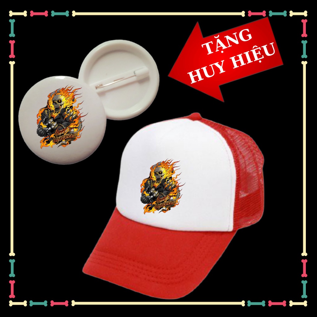 MŨ IN HÌNH MA TỐC ĐỘ CHO BÉ TRAI ĐỦ MÀU SẮC GHOST RIDER TẶNG HUY HIỆU MA TỐC ĐỘ