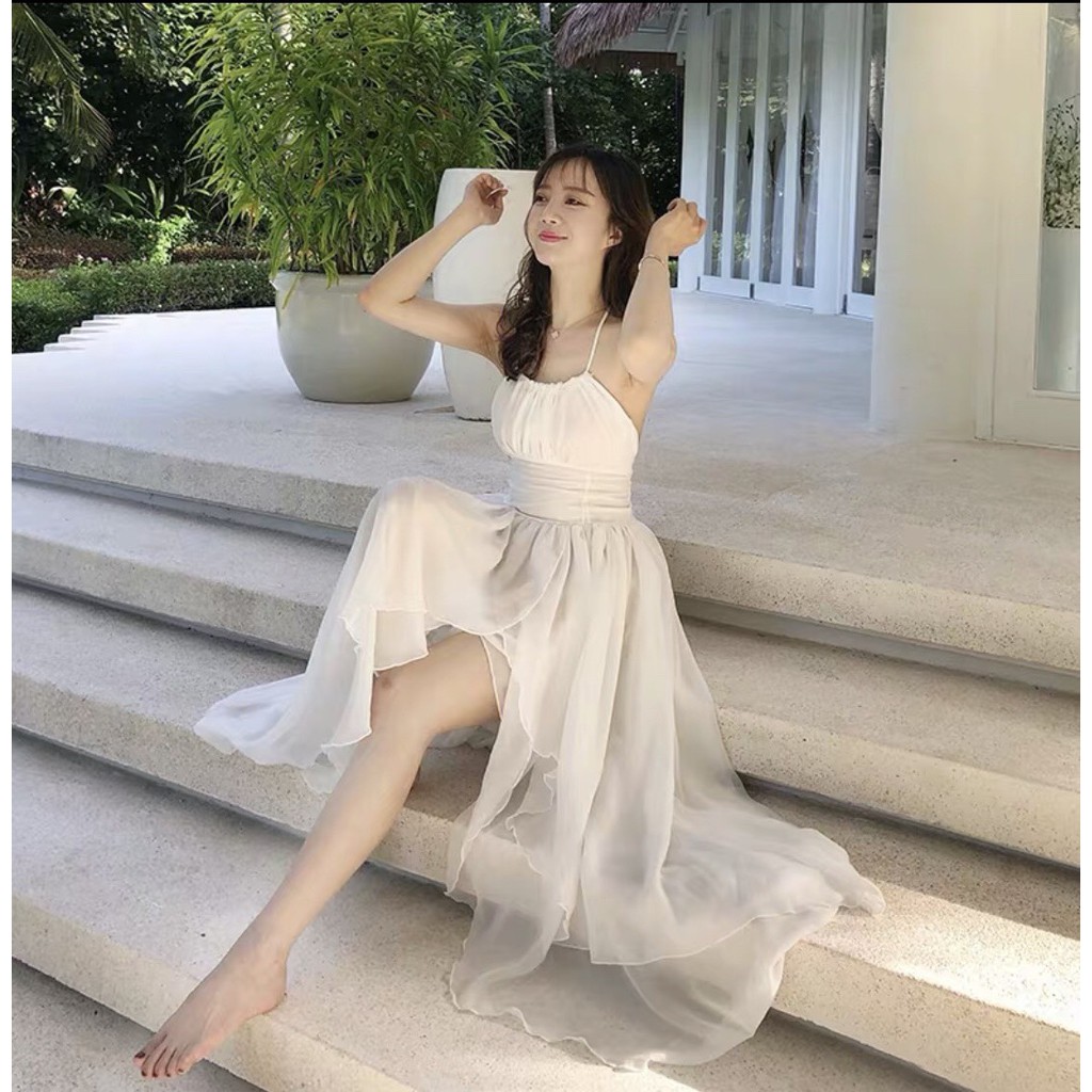 [Mã WAMT1505 giảm 10K đơn 0K] [FreeShip] Đầm maxi đi biển trắng đan lưng | BigBuy360 - bigbuy360.vn